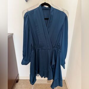 Womens Deep Teal Long Sleeve Wrap Dress